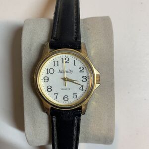 Womens Watch Eternity Gold Black Leather Strap